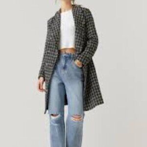 Francesca’s Kristen NWT tweed black white houndstooth button trench jacket M